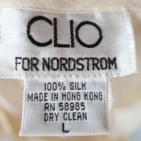 Vintage 90s Clio Cream 100% Silk Short Sleeve Blouse Top L - Picture 5 of 5